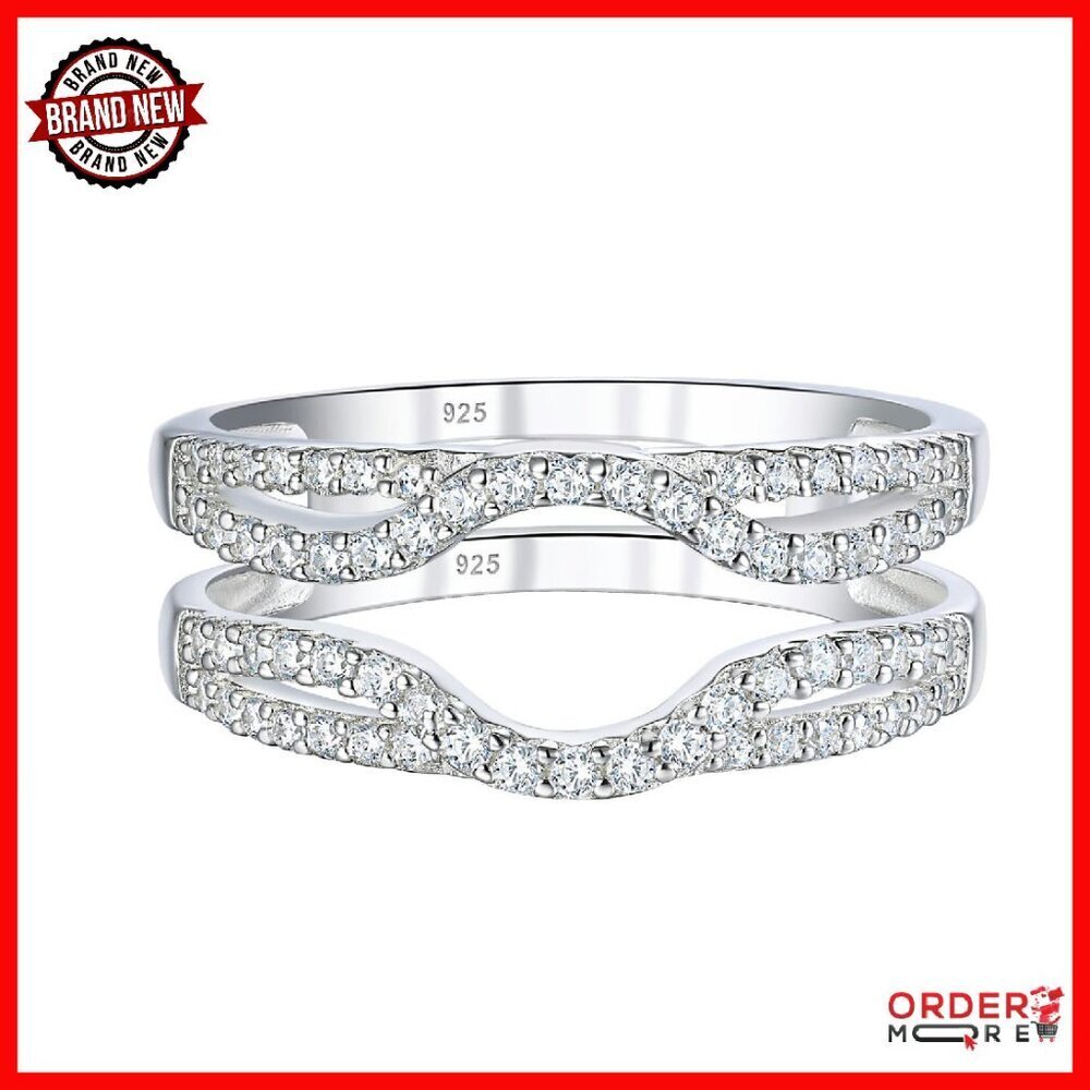Sterling Silver Ring Enhancer with CZ Stones, Adjustable Size 4-13